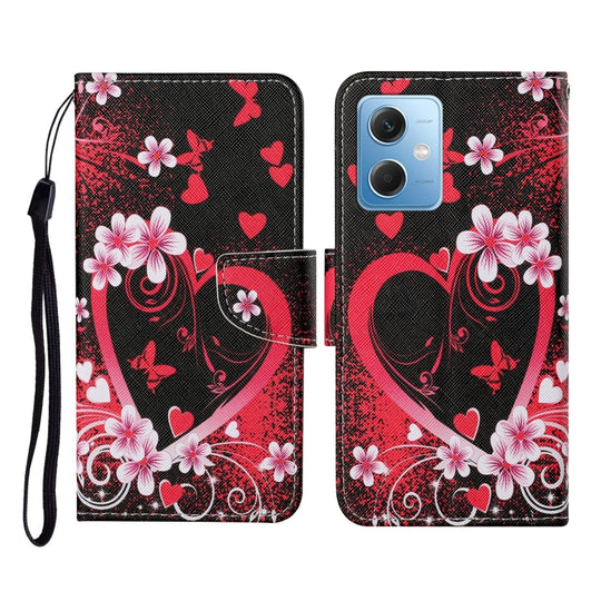 For Xiaomi Redmi Note 12 5G Global/Poco X5 Colored Drawing Pattern Flip Leather Phone Case(Red Heart)