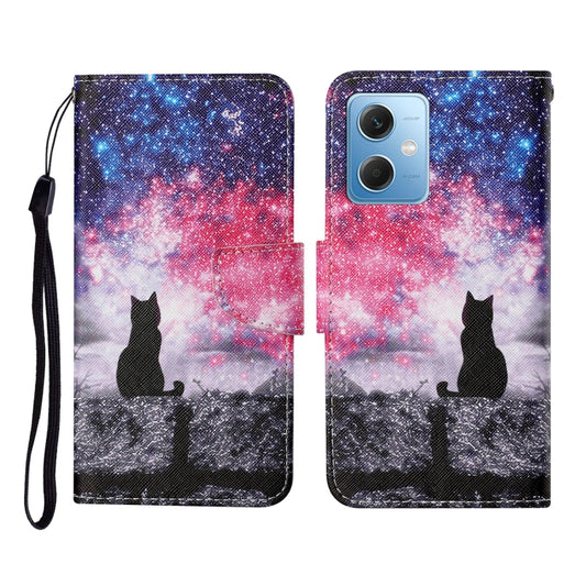For Xiaomi Redmi Note 12 5G Global/Poco X5 Colored Drawing Pattern Flip Leather Phone Case(Star Sky Cat) by buy2fix