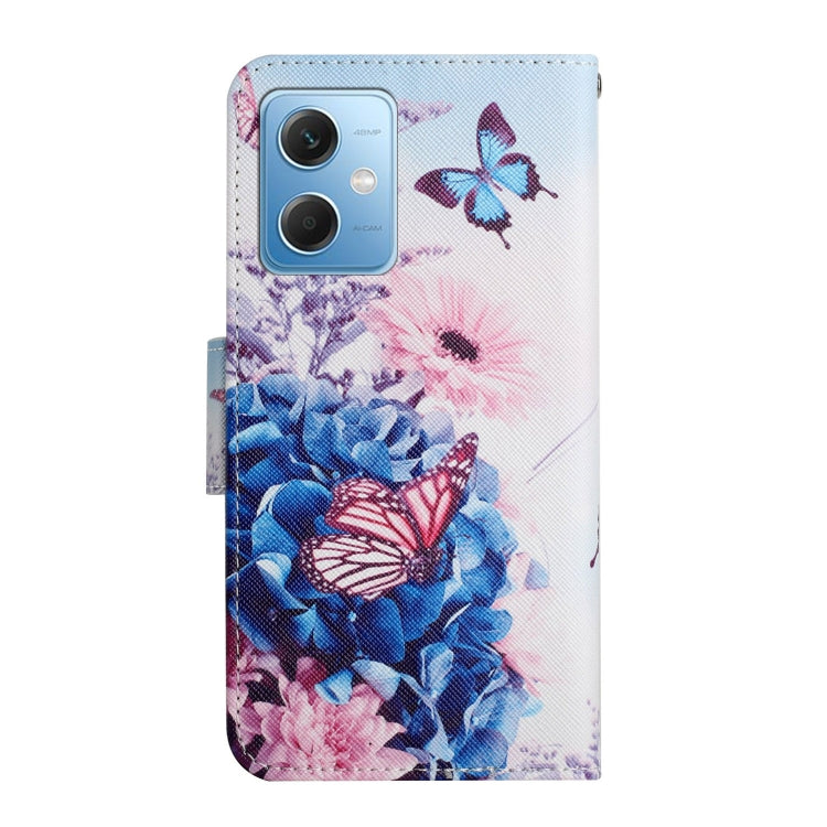 For Xiaomi Redmi Note 12 5G Global/Poco X5 Colored Drawing Pattern Flip Leather Phone Case(Purple Butterfly) by buy2fix
