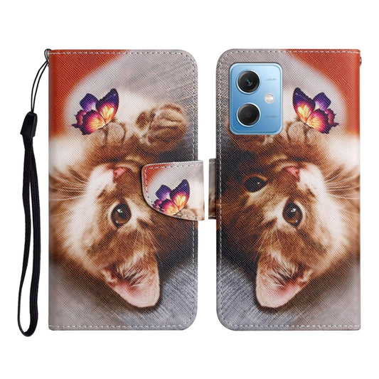 For Xiaomi Redmi Note 12 5G Global/Poco X5 Colored Drawing Pattern Flip Leather Phone Case(Butterfly Cat) by buy2fix