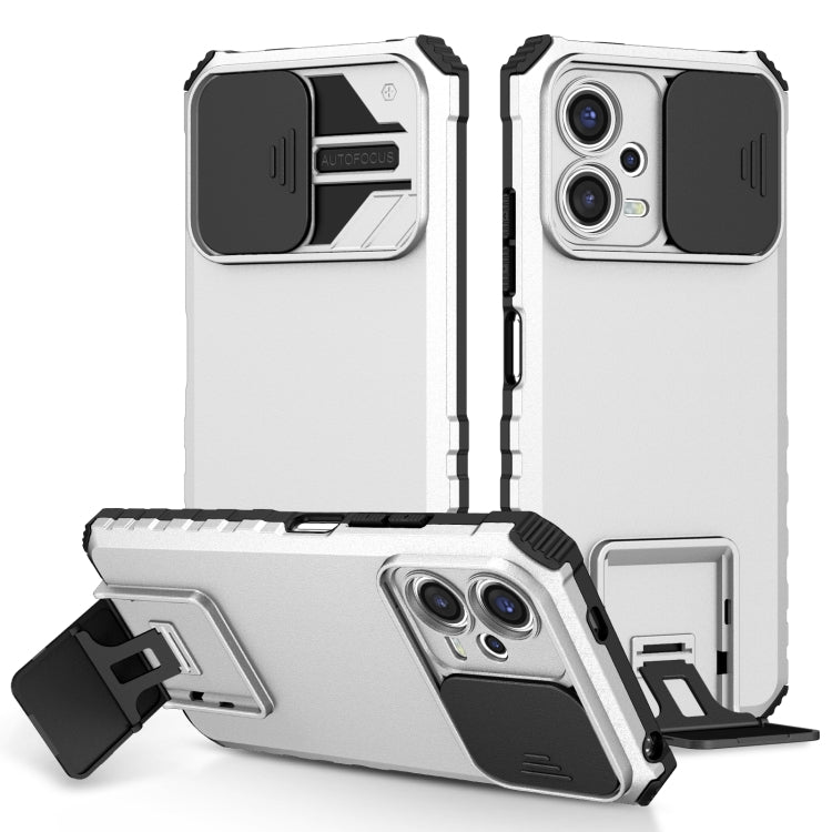 For Xiaomi Redmi Note 12 5G / Poco X5 Stereoscopic Holder Sliding Camshield Phone Case(White) by buy2fix