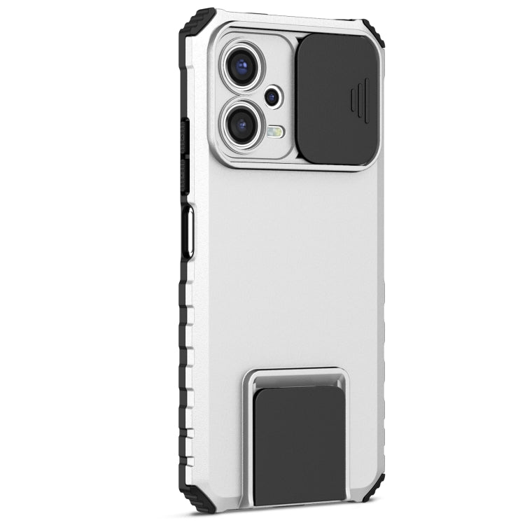 For Xiaomi Redmi Note 12 5G / Poco X5 Stereoscopic Holder Sliding Camshield Phone Case(White) by buy2fix