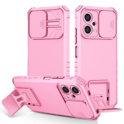 For Xiaomi Redmi Note 12 5G / Poco X5 Stereoscopic Holder Sliding Camshield Phone Case(Pink) by buy2fix