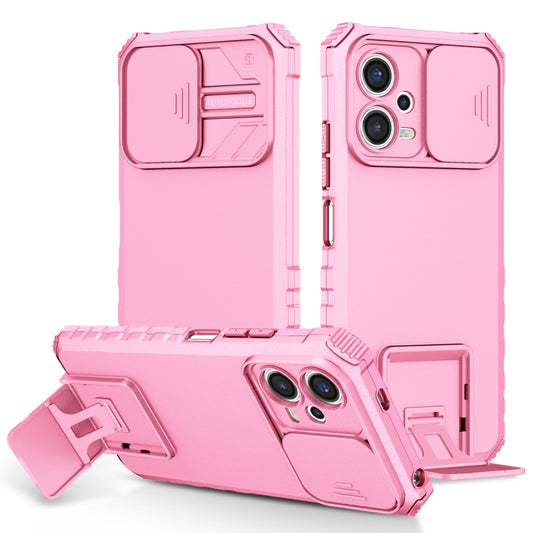 For Xiaomi Redmi Note 12 5G / Poco X5 Stereoscopic Holder Sliding Camshield Phone Case(Pink) by buy2fix