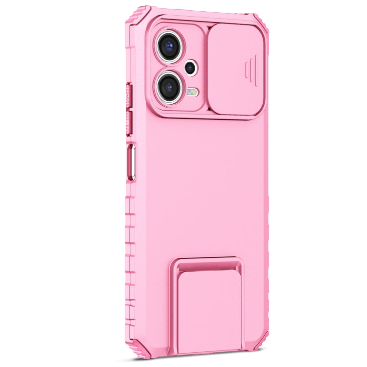 For Xiaomi Redmi Note 12 5G / Poco X5 Stereoscopic Holder Sliding Camshield Phone Case(Pink) by buy2fix