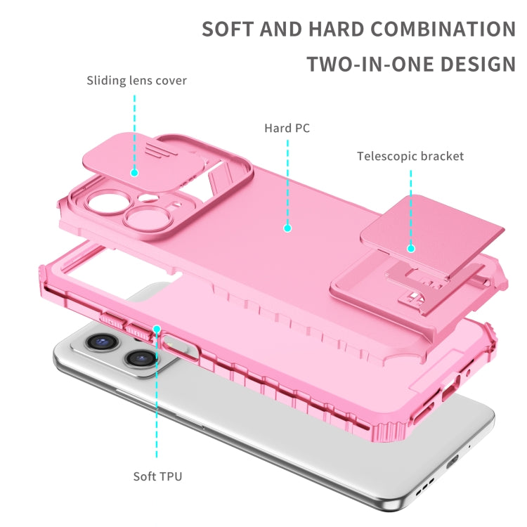 For Xiaomi Redmi Note 12 5G / Poco X5 Stereoscopic Holder Sliding Camshield Phone Case(Pink) by buy2fix
