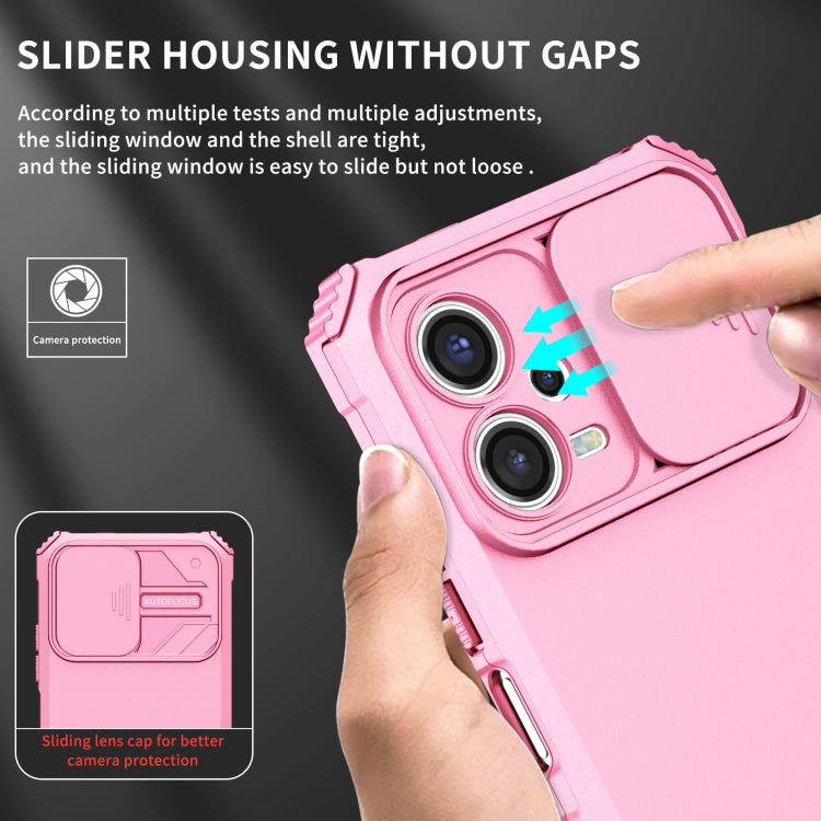 For Xiaomi Redmi Note 12 5G / Poco X5 Stereoscopic Holder Sliding Camshield Phone Case(Pink) by buy2fix