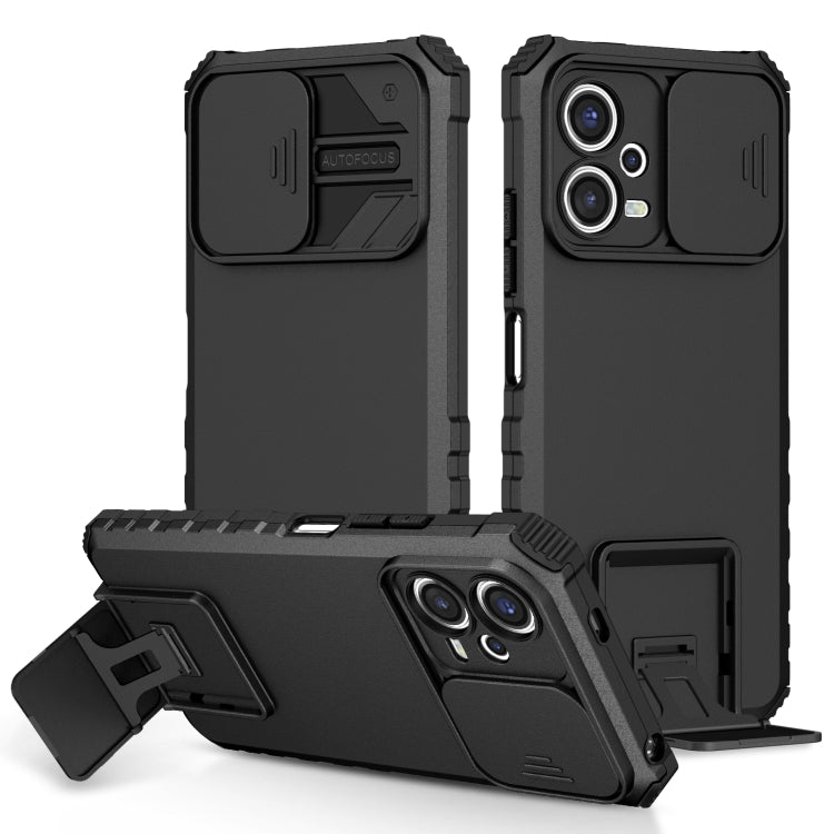 For Xiaomi Redmi Note 12 5G / Poco X5 Stereoscopic Holder Sliding Camshield Phone Case(Black) by buy2fix