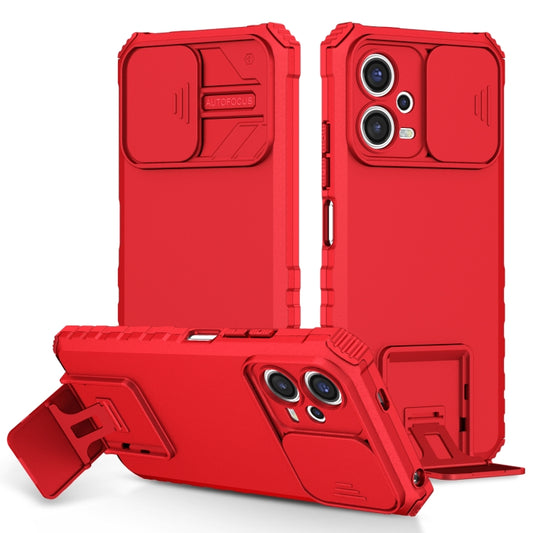 For Xiaomi Redmi Note 12 5G / Poco X5 Stereoscopic Holder Sliding Camshield Phone Case(Red) by buy2fix