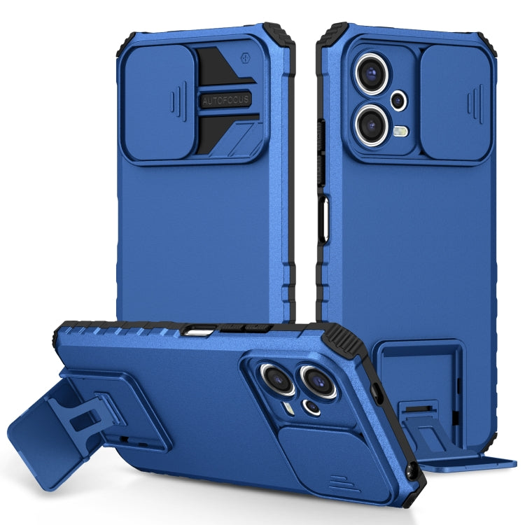 For Xiaomi Redmi Note 12 5G / Poco X5 Stereoscopic Holder Sliding Camshield Phone Case(Blue) by buy2fix