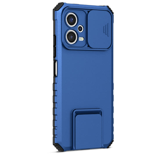 For Xiaomi Redmi Note 12 5G / Poco X5 Stereoscopic Holder Sliding Camshield Phone Case(Blue) by buy2fix