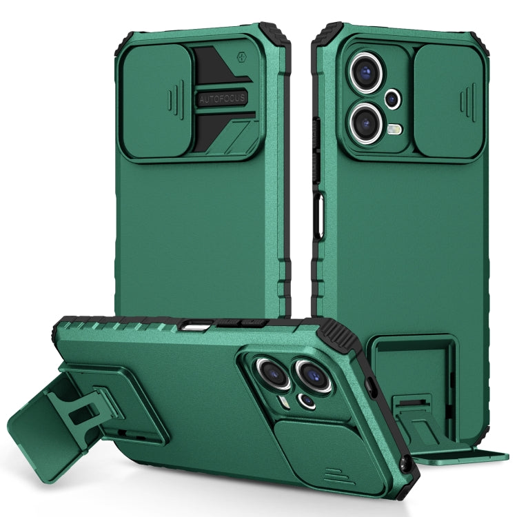 For Xiaomi Redmi Note 12 5G / Poco X5 Stereoscopic Holder Sliding Camshield Phone Case(Green) by buy2fix