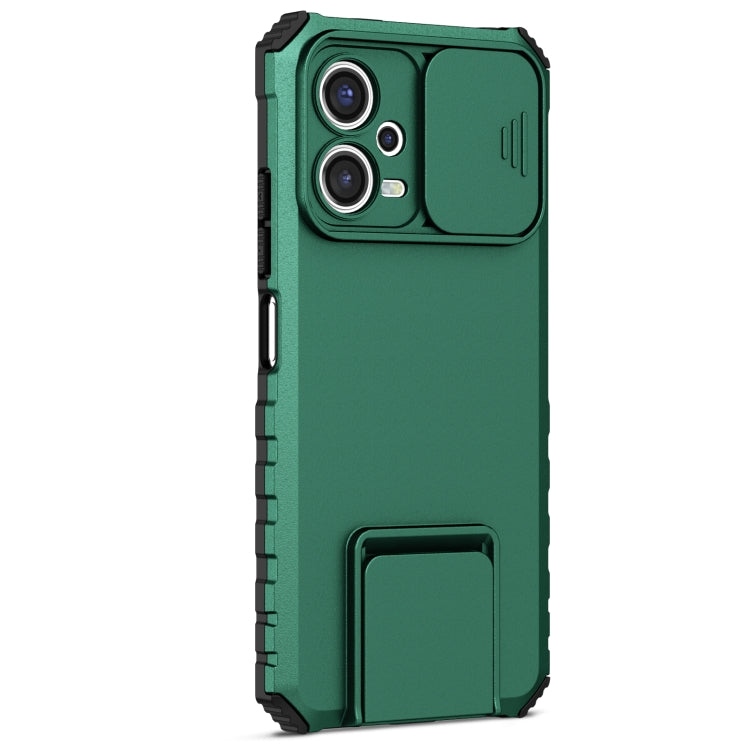 For Xiaomi Redmi Note 12 5G / Poco X5 Stereoscopic Holder Sliding Camshield Phone Case(Green) by buy2fix