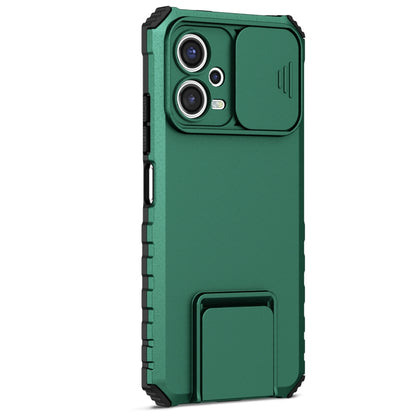 For Xiaomi Redmi Note 12 5G / Poco X5 Stereoscopic Holder Sliding Camshield Phone Case(Green) by buy2fix