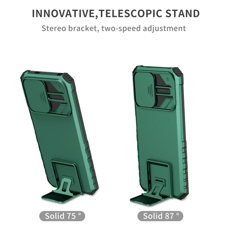 For Xiaomi Redmi Note 12 5G / Poco X5 Stereoscopic Holder Sliding Camshield Phone Case(Green) by buy2fix