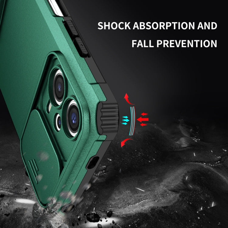 For Xiaomi Redmi Note 12 5G / Poco X5 Stereoscopic Holder Sliding Camshield Phone Case(Green) by buy2fix