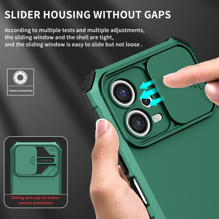 For Xiaomi Redmi Note 12 5G / Poco X5 Stereoscopic Holder Sliding Camshield Phone Case(Green) by buy2fix