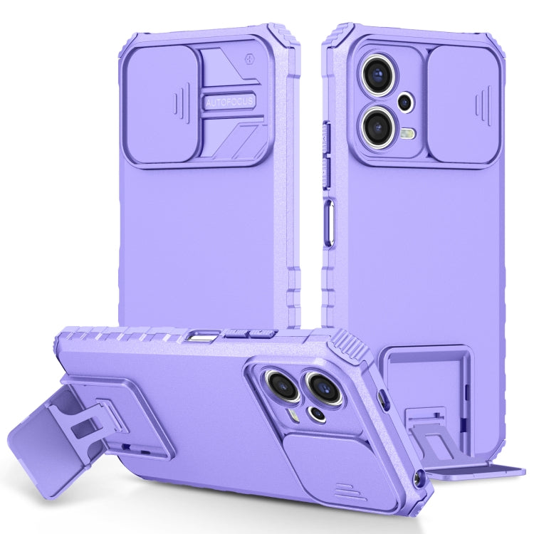For Xiaomi Redmi Note 12 5G / Poco X5 Stereoscopic Holder Sliding Camshield Phone Case(Purple) by buy2fix