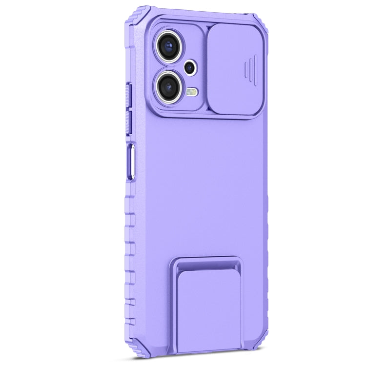 For Xiaomi Redmi Note 12 5G / Poco X5 Stereoscopic Holder Sliding Camshield Phone Case(Purple) by buy2fix