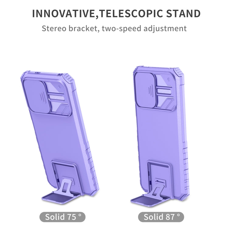 For Xiaomi Redmi Note 12 5G / Poco X5 Stereoscopic Holder Sliding Camshield Phone Case(Purple) by buy2fix
