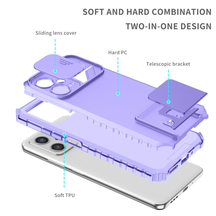 For Xiaomi Redmi Note 12 5G / Poco X5 Stereoscopic Holder Sliding Camshield Phone Case(Purple) by buy2fix