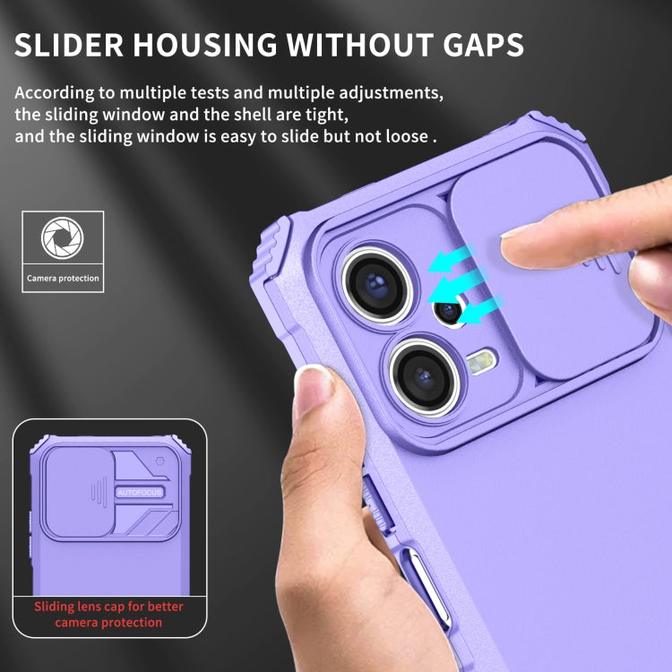 For Xiaomi Redmi Note 12 5G / Poco X5 Stereoscopic Holder Sliding Camshield Phone Case(Purple) by buy2fix