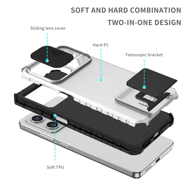 For Xiaomi Redmi Note 12 Pro 5G / Poco X5 Pro Stereoscopic Holder Sliding Camshield Phone Case(White) by buy2fix