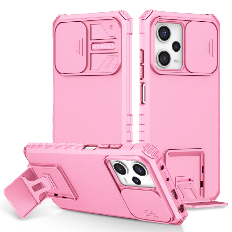 For Xiaomi Redmi Note 12 Pro 5G / Poco X5 Pro Stereoscopic Holder Sliding Camshield Phone Case(Pink) by buy2fix