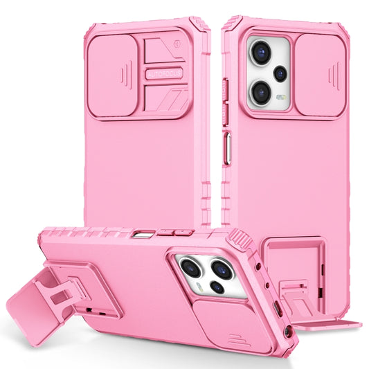 For Xiaomi Redmi Note 12 Pro 5G / Poco X5 Pro Stereoscopic Holder Sliding Camshield Phone Case(Pink) by buy2fix