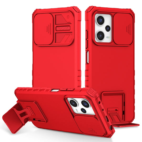 Pour Xiaomi Redmi Note 12 Pro 5G / Poco X5 Pro Support stéréoscopique Étui de téléphone Camshield coulissant (Rouge)