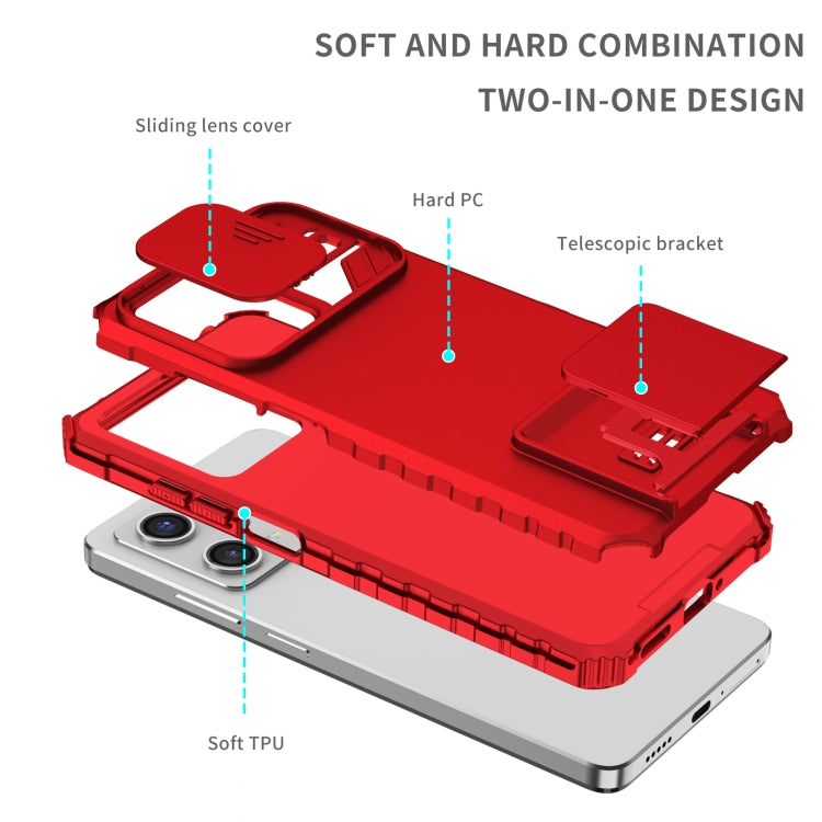 For Xiaomi Redmi Note 12 Pro 5G / Poco X5 Pro Stereoscopic Holder Sliding Camshield Phone Case(Red) by buy2fix