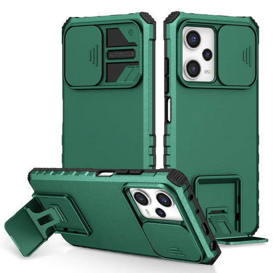 Pour Xiaomi Redmi Note 12 Pro 5G / Poco X5 Pro Support stéréoscopique Étui de téléphone Camshield coulissant (Vert)