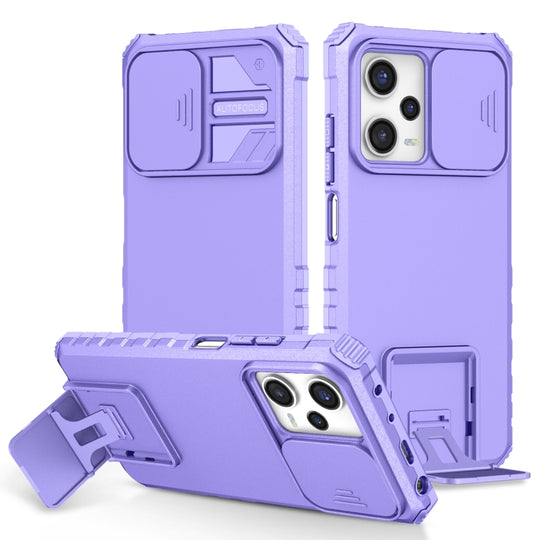 Pour Xiaomi Redmi Note 12 Pro 5G / Poco X5 Pro Support stéréoscopique Étui de téléphone Camshield coulissant (Violet)