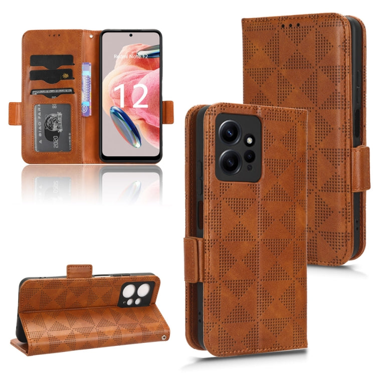 For Xiaomi Redmi Note 12 4G Global Symmetrical Triangle Leather Phone Case(Brown) by buy2fix