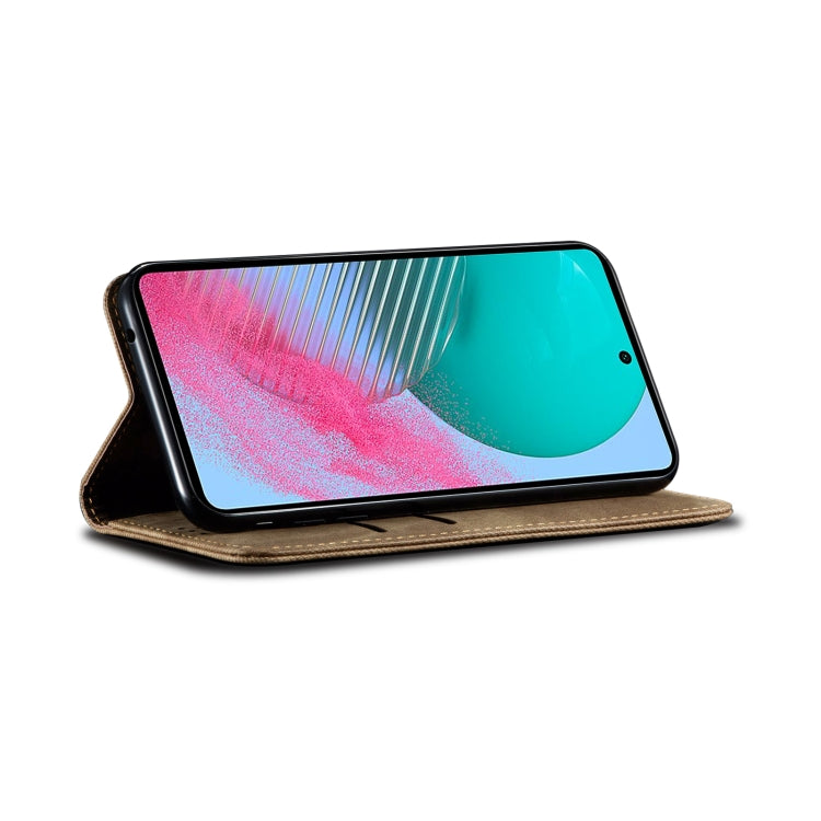 For Samsung Galaxy M54 Denim Texture Leather Phone Case(Khaki) by buy2fix