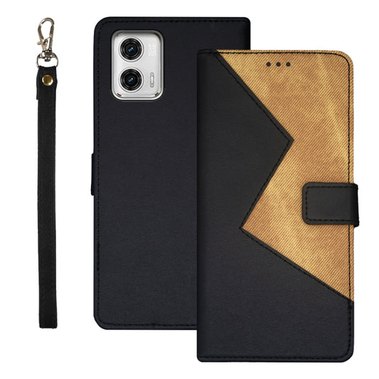 For Motorola Moto G73 idewei Two-color Splicing Leather Phone Case(Black) - Motorola Cases by idewei | Online Shopping UK | buy2fix