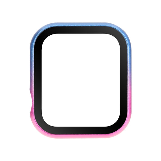 For Apple Watch Series 9 / 8 / 7 45mm Metal Frame + Tempered Glass Protector Case(Pink Blue) - Watch Cases by buy2fix | Online Shopping UK | buy2fix