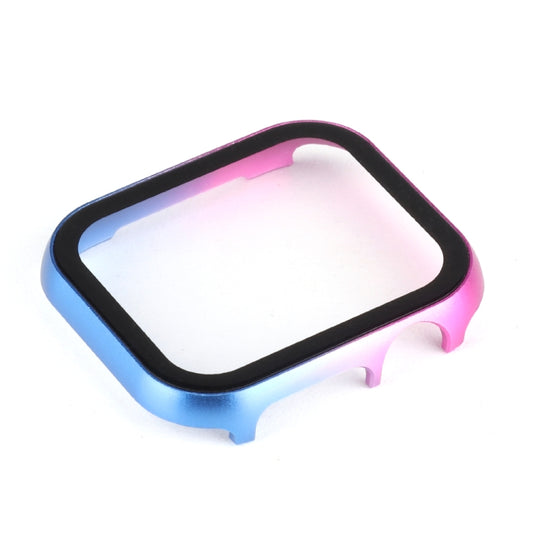For Apple Watch Series 9 / 8 / 7 45mm Metal Frame + Tempered Glass Protector Case(Pink Blue) - Watch Cases by buy2fix | Online Shopping UK | buy2fix