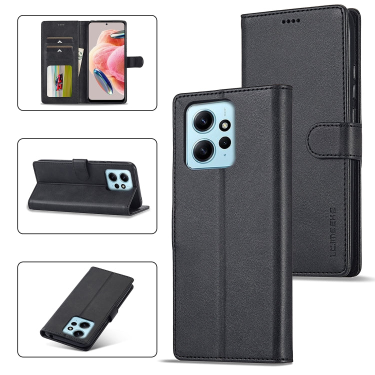 For Xiaomi Redmi Note 12 4G Global LC.IMEEKE Calf Texture Leather Phone Case(Black) - Xiaomi Cases by LC.IMEEKE | Online Shopping UK | buy2fix