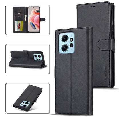 For Xiaomi Redmi Note 12 4G Global LC.IMEEKE Calf Texture Leather Phone Case(Black) - Xiaomi Cases by LC.IMEEKE | Online Shopping UK | buy2fix