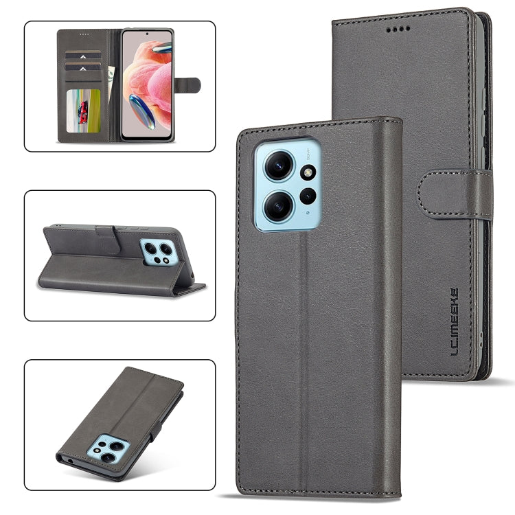 For Xiaomi Redmi Note 12 4G Global LC.IMEEKE Calf Texture Leather Phone Case(Grey) - Xiaomi Cases by LC.IMEEKE | Online Shopping UK | buy2fix