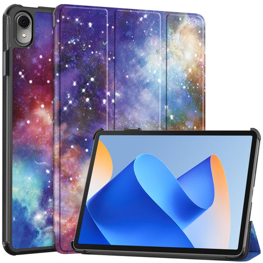 For Huawei MatePad 11 2023 Custer Painted 3-Fold Holder Leather Smart Tablet Case(Milky Way Nebula) - Huawei by buy2fix | Online Shopping UK | buy2fix