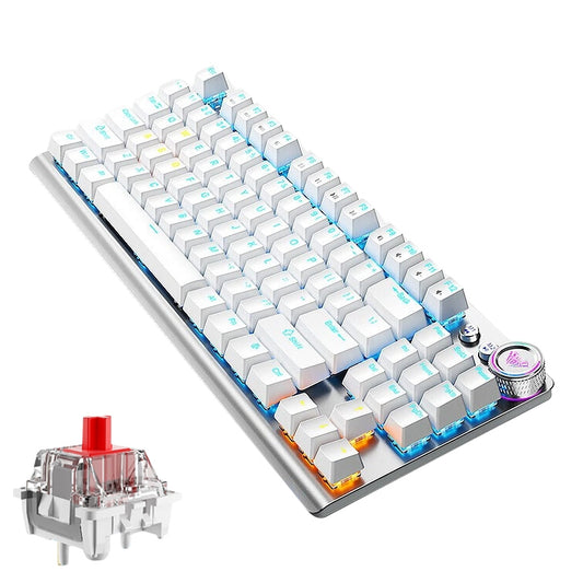 AULA F3001 Backlit 87 Keys Wired/Wireless/Bluetooth Three Model Mechanical Gaming Keyboard(Silver White Red Shaft) by AULA