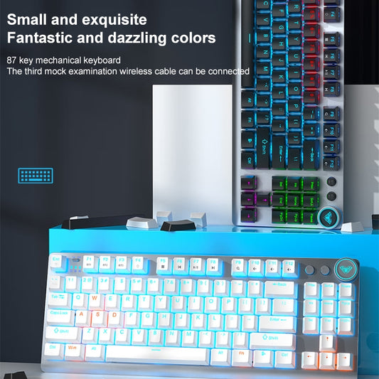 AULA F3001 Backlit 87 Keys Wired/Wireless/Bluetooth Three Model Mechanical Gaming Keyboard(Silver White Red Shaft) by AULA