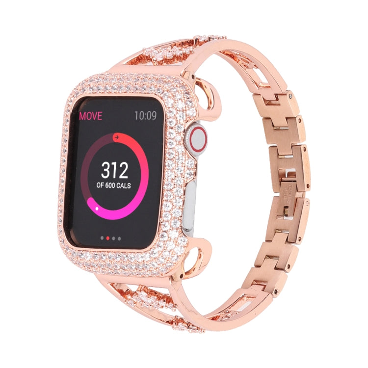 Zircon Metal Copper Watch Band For Apple Watch Ultra 49mm&Watch Ultra 2 49mm / Series 9&8&7 45mm / SE 3&SE 2&6&SE&5&4 44mm / 3&2&1 42mm (Gold) by buy2fix