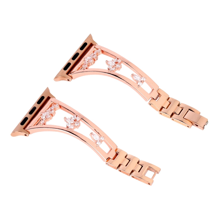 Zircon Metal Copper Watch Band For Apple Watch Ultra 49mm&Watch Ultra 2 49mm / Series 9&8&7 45mm / SE 3&SE 2&6&SE&5&4 44mm / 3&2&1 42mm (Gold) by buy2fix