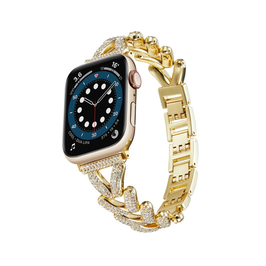 Triangle Diamond Metal Watch Band For Apple Watch Ultra 49mm&Watch Ultra 2 49mm / Series 9&8&7 45mm / SE 3&SE 2&6&SE&5&4 44mm / 3&2&1 42mm (Gold) - Watch Bands by buy2fix | Online Shopping UK | buy2fix
