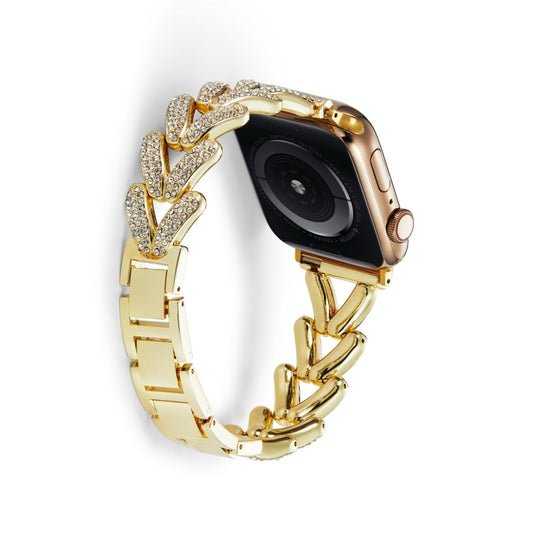 Triangle Diamond Metal Watch Band For Apple Watch Ultra 49mm&Watch Ultra 2 49mm / Series 9&8&7 45mm / SE 3&SE 2&6&SE&5&4 44mm / 3&2&1 42mm (Gold) - Watch Bands by buy2fix | Online Shopping UK | buy2fix