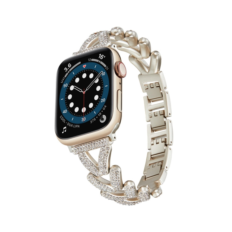 Triangle Diamond Metal Watch Band For Apple Watch Series 9&8&7 41mm / SE 3&SE 2&6&SE&5&4 40mm / 3&2&1 38mm (Starlight) - Watch Bands by buy2fix | Online Shopping UK | buy2fix
