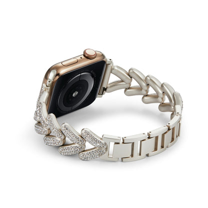 Triangle Diamond Metal Watch Band For Apple Watch Series 9&8&7 41mm / SE 3&SE 2&6&SE&5&4 40mm / 3&2&1 38mm (Starlight) - Watch Bands by buy2fix | Online Shopping UK | buy2fix